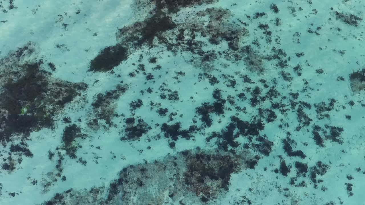 Drone fanger klart turkis vand og mørke klippestykker nær Rye, Victoria, Australiens kystlinje