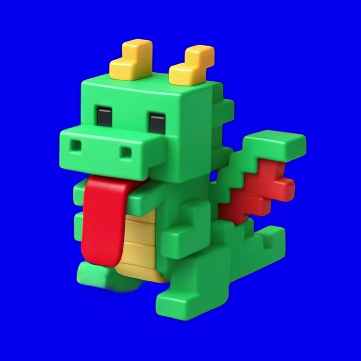 Cute Pixel Art Style Dragon Toy Character on Blue Background