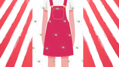 animation of girl with face mask and colourful stripes on white background