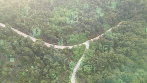 vista aérea del bosque verde y concepto de tecnología ambiental