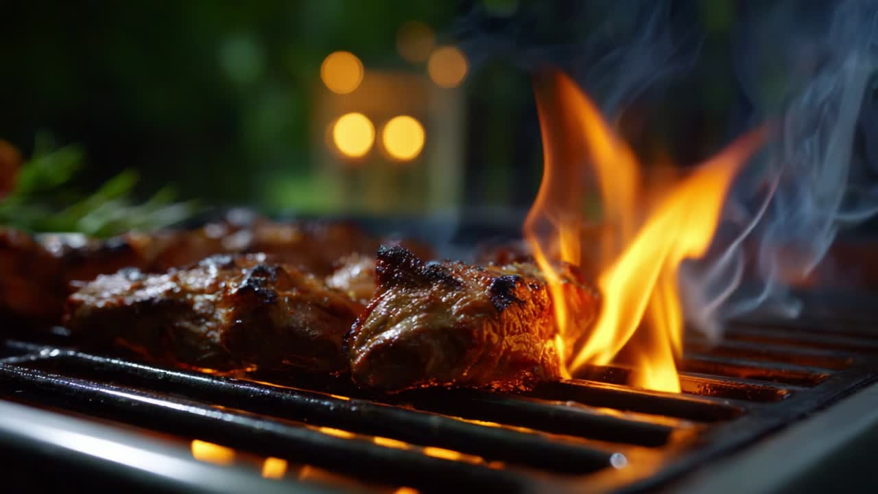 Sizzling Grilled Chicken Wings Over an Open Flame, Capturing the Intense Heat and Flavor as Smoke Swirls and Flames Dance, Creating a Perfect BBQ Scene for Outdoor Feasting and Culinary Delight