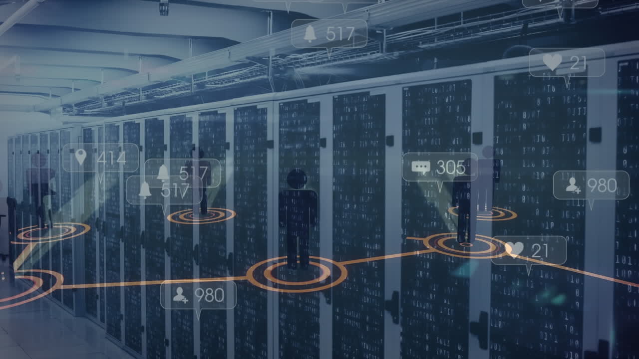Animation of network of connections over server room