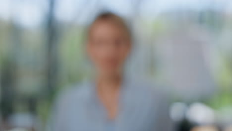 corporate businesswoman looking camera at cabinet portrait. elegant lady posing