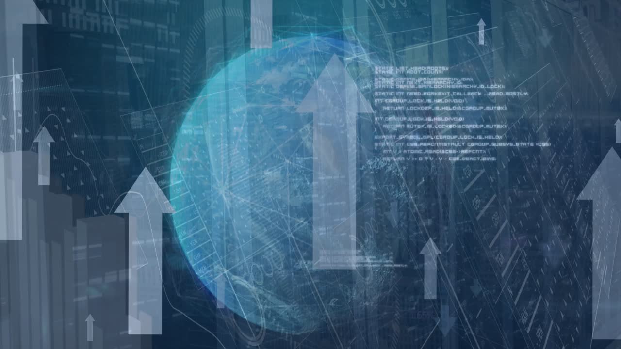 animación del globo y procesamiento de datos a través de servidores informáticos