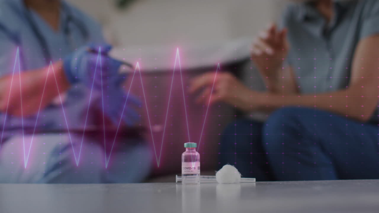 animación del cardiógrafo sobre diversos médicos y pacientes