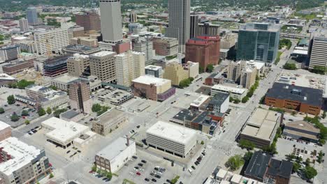 birds eye view of downtown omaha, nebraska on hot summer day