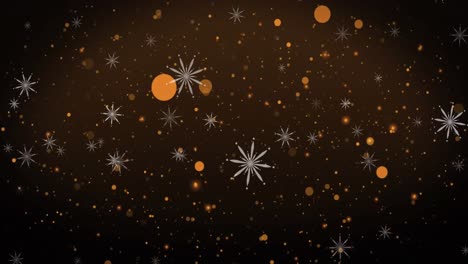 animación de nieve cayendo y luces de hadas de navidad parpadeando sobre fondo negro