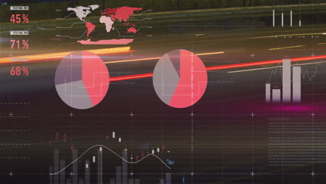 procesamiento de datos financieros contra el tráfico nocturno de la ciudad