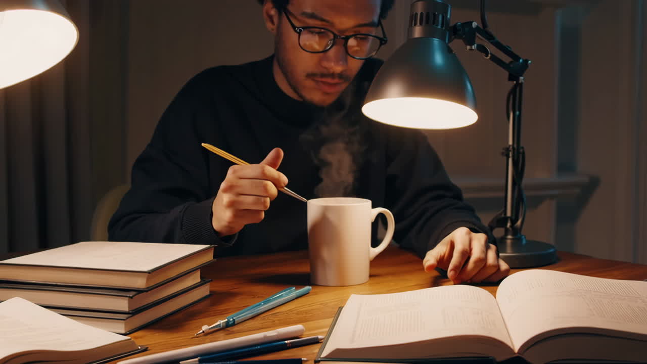 Student Studying Late at Night