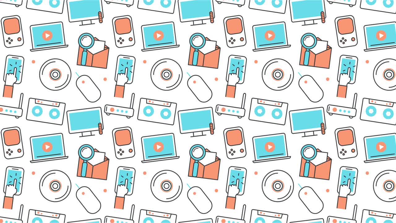 fondo de textura sin costuras moderna de tecnología plana e íconos de gadgets