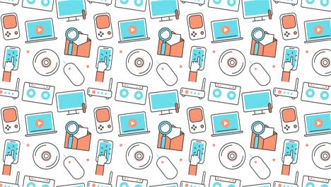 fondo de textura sin costuras moderna de tecnología plana e íconos de gadgets