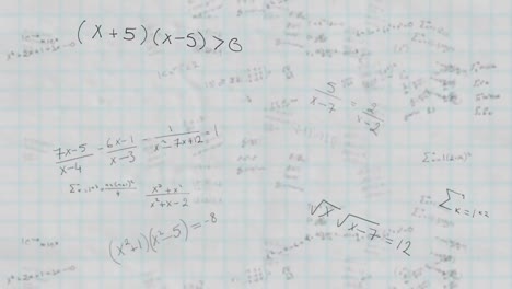 Ecuaciones-Matemáticas-Moviéndose-Contra-Papel-Cuadriculado-Blanco