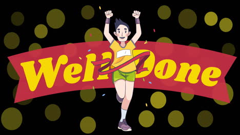 animation of floating golden dots, well done and runner on black background