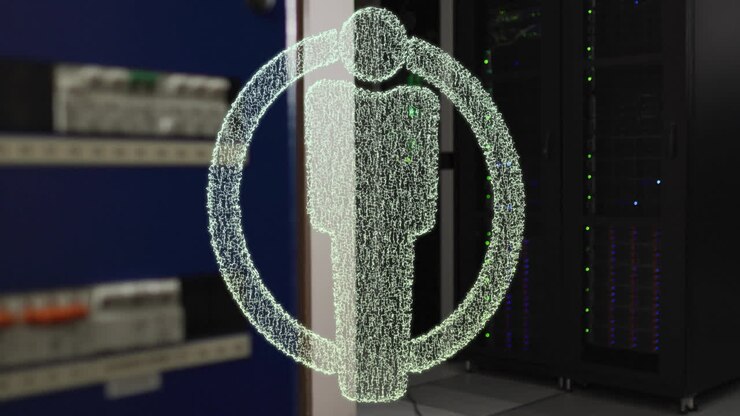 Animation of human icon over server room