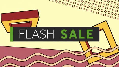 Animation-Eines-Flash-Sale-Textbanners-über-Farbenfrohen-Abstrakten-Formen-In-Nahtlosem-Muster-Im-Hintergrund