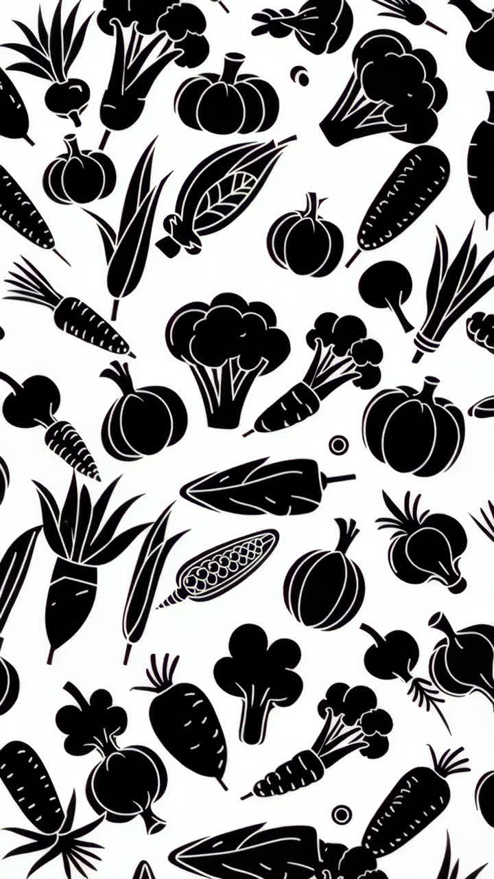 Padrão de Vegetais Estilizado em Preto e Branco