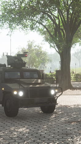 armored vehicle in a city park