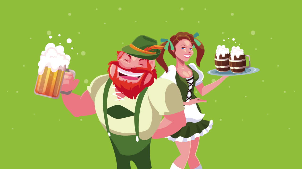 Celebração da Oktoberfest com Garçom e Garçonete