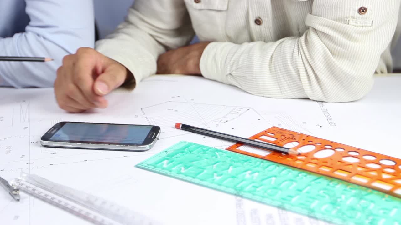 las manos del hombre dibujando líneas de papel en la oficina moderna