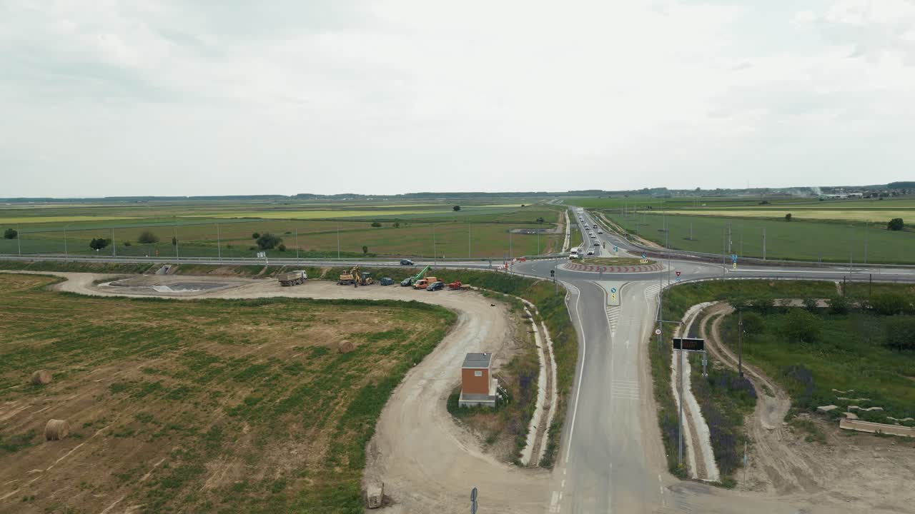 Braila Danube Bridge Intersections In Eastern Romania. Aerial Descending Shot