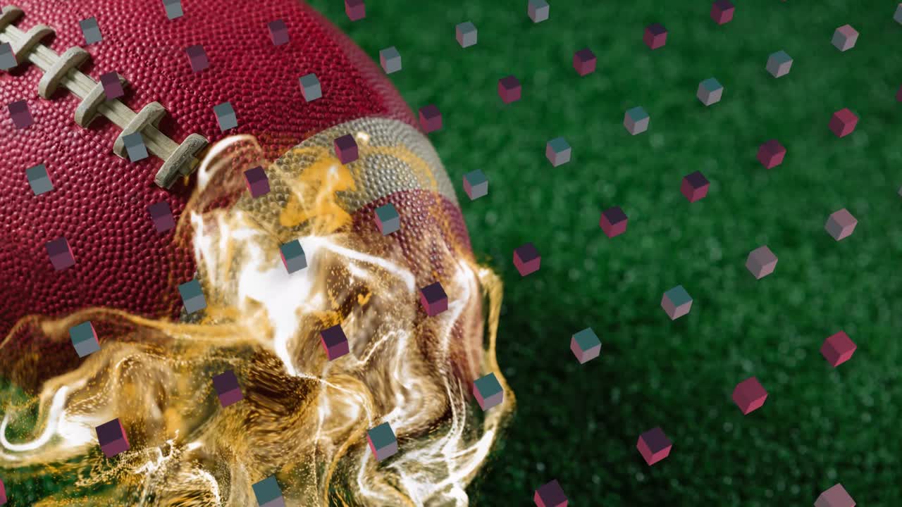 럭비 공 위의 큐브와 불의 애니메이션