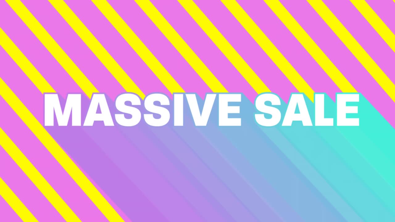 gráfico de venta masivo en fondo de rayas diagonales rosadas y amarillas