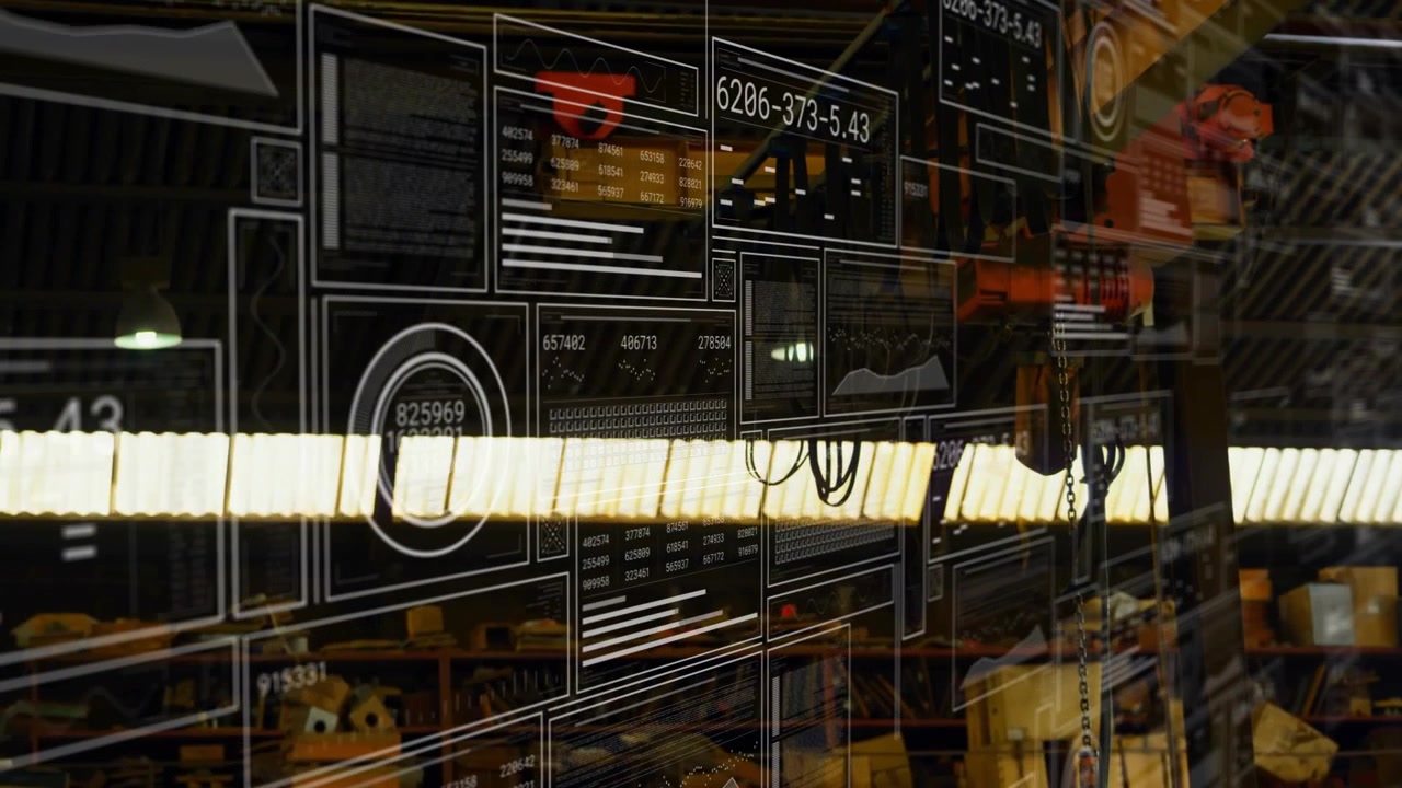 Translucent overlay appearing over workshop, panels updating, shifting, fading, visualizing data