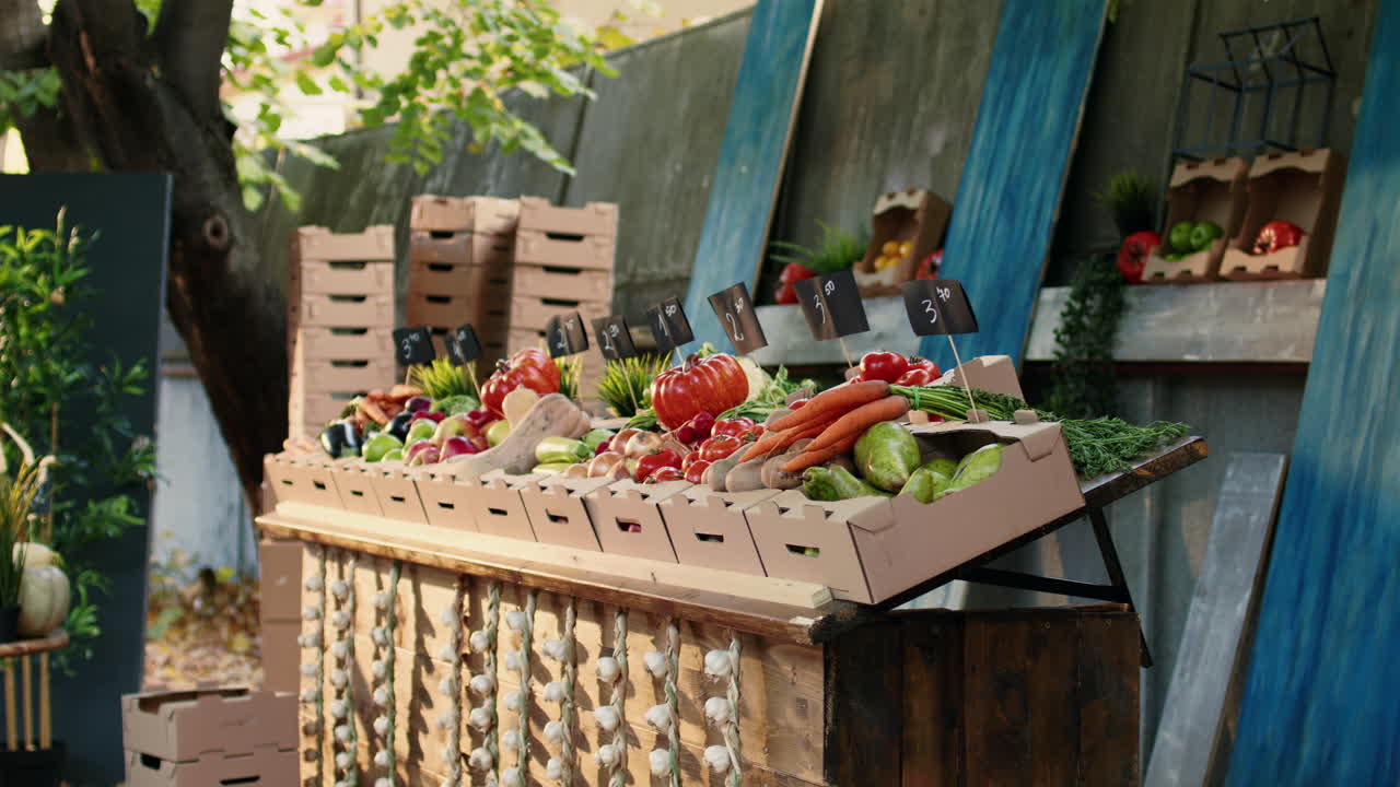 지역 시장에서 신선한 채소와 과일