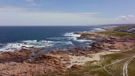 south africa cape st francis summer garden route jbay aerial drone cinematic drive from still bay george stunning beautiful late afternoon sunny rugged coastline waves seagull birds africa forward