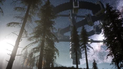 nave espacial alienígena sobre el bosque