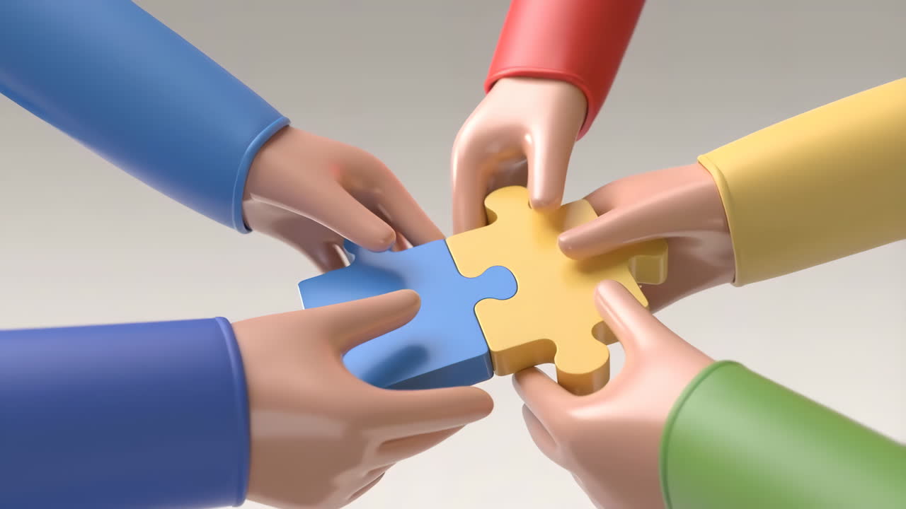 Hands Connecting Puzzle Pieces Illustrating Teamwork and Collaboration