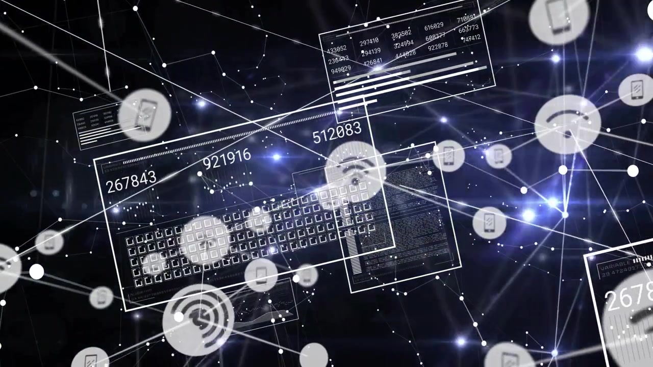 Digital Network Connection with Data Streams and Icons