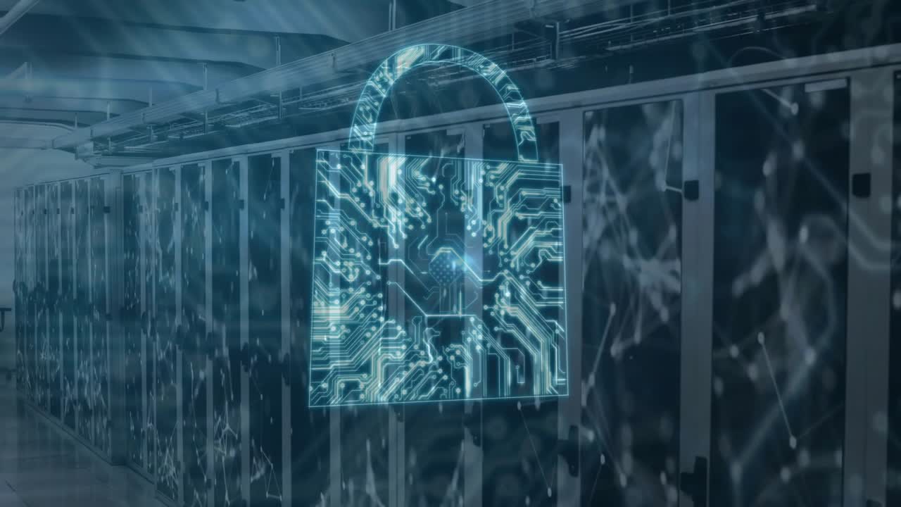 Padlock materializing triggers nodes drifting and circuit forming to secure data center servers