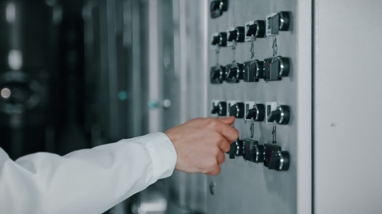 trabajador industrial que opera un panel de control