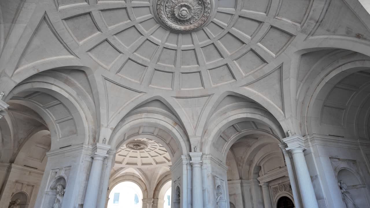 Palace of Ajuda in Lisbon, Portugal, showing architectural detail of columns supporting arches and dome