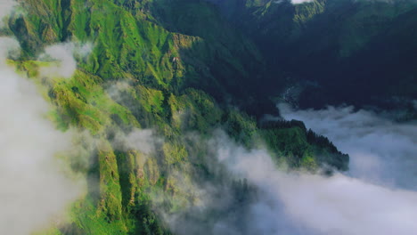 Cinematic-landscape-hills-of-Nepal-with-clouds-covered,-blue-sky,-dreamy-and-animation-look-alike