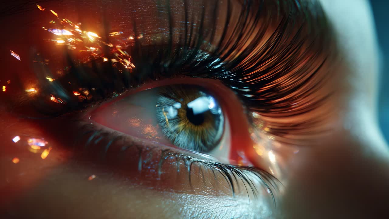 A Close-Up of an Eye with Intricate Details, Exquisite Color Reflects and Long Lashes, Capturing the Beauty of the Iris Alongside Fascinating Light Dynamics in Stunning Visual Composition