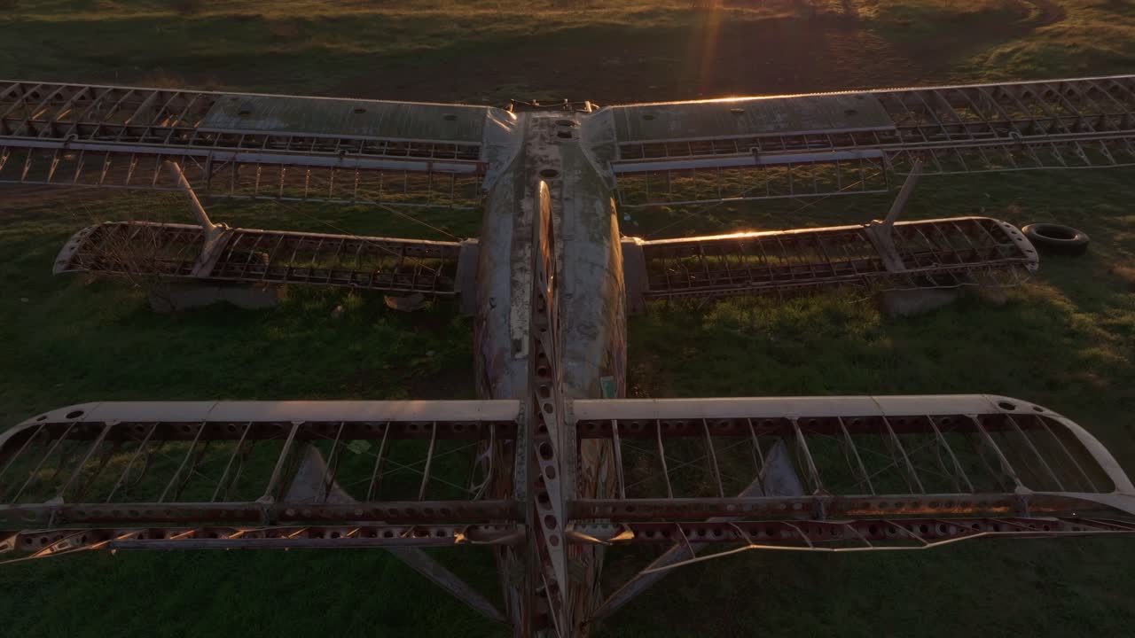 Abandoned plane remains scattered across meadow, Bulgaria