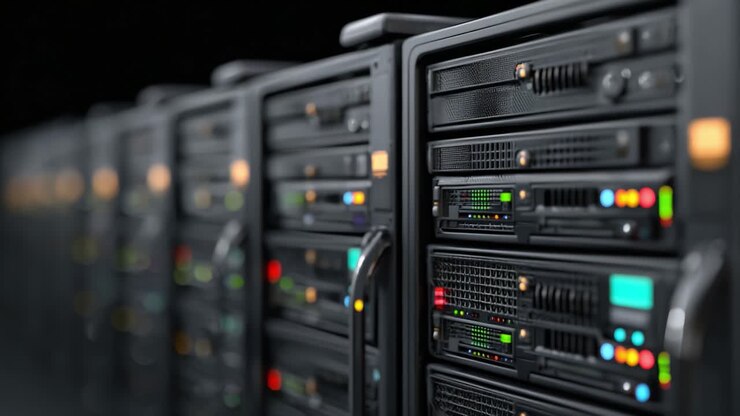 A Close-Up View of High-Performance Servers in a Data Center, Showcasing Their Intricate Design and Array of Colorful Indicators Signaling Operational Status