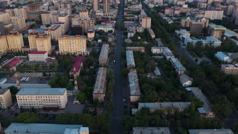 drone flight over bishkek at sunrise - largest city of kyrgyzstan