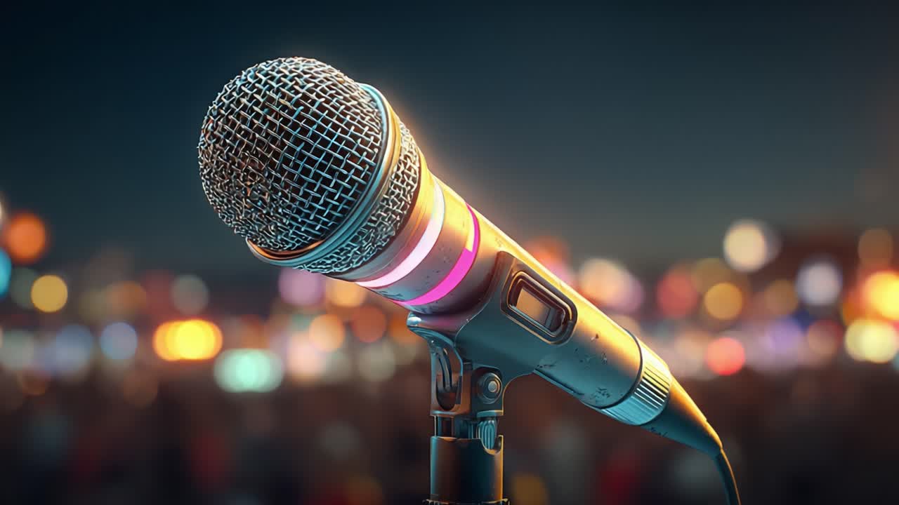 A Close-Up View of a Vibrant Microphone Against a Colorful Background, Perfect for Capturing the Essence of Performance and Entertainment in Action