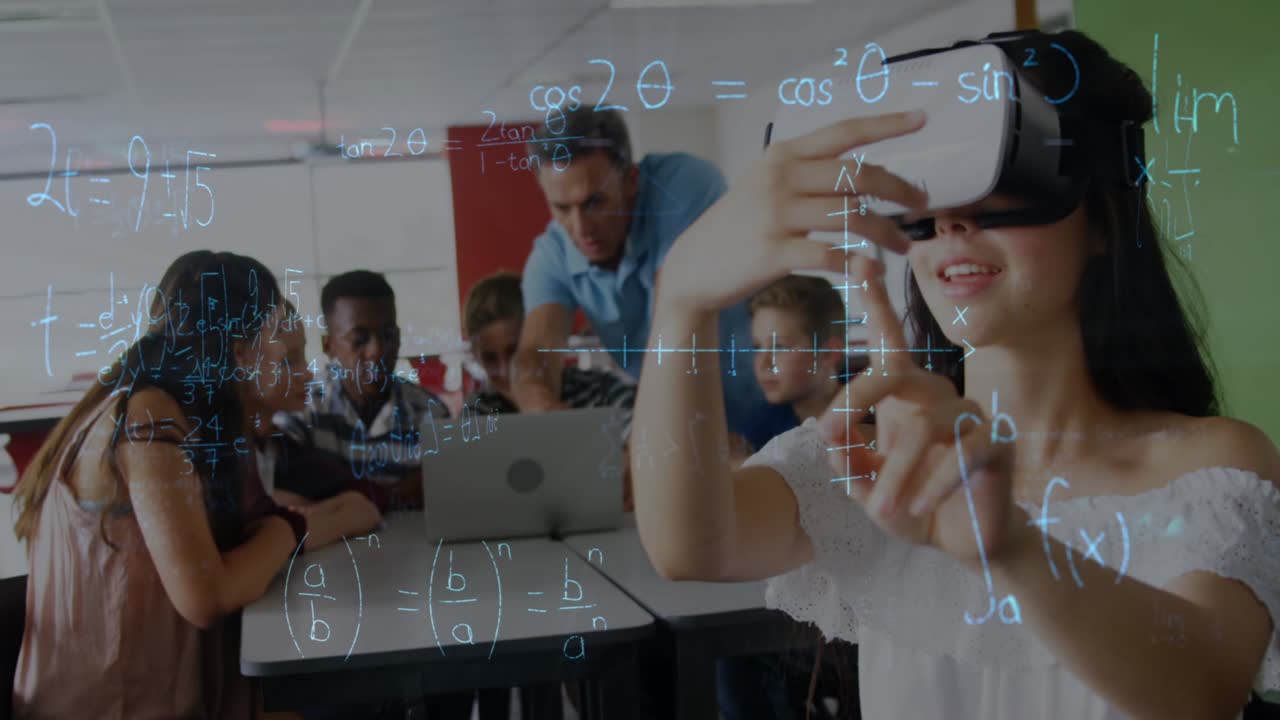animación de ecuaciones matemáticas sobre escolares utilizando auriculares vr