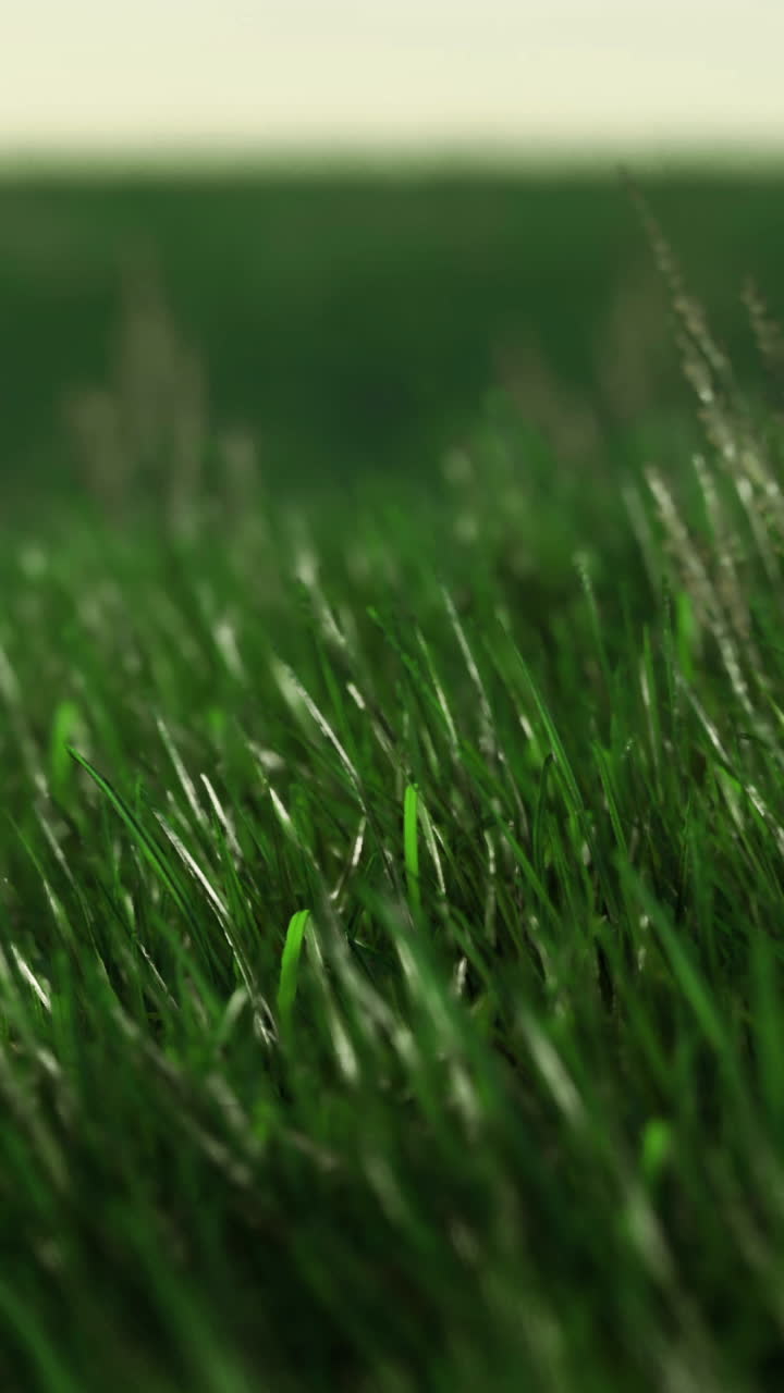 Lush green grass swaying gently under soft sunlight in a serene landscape
