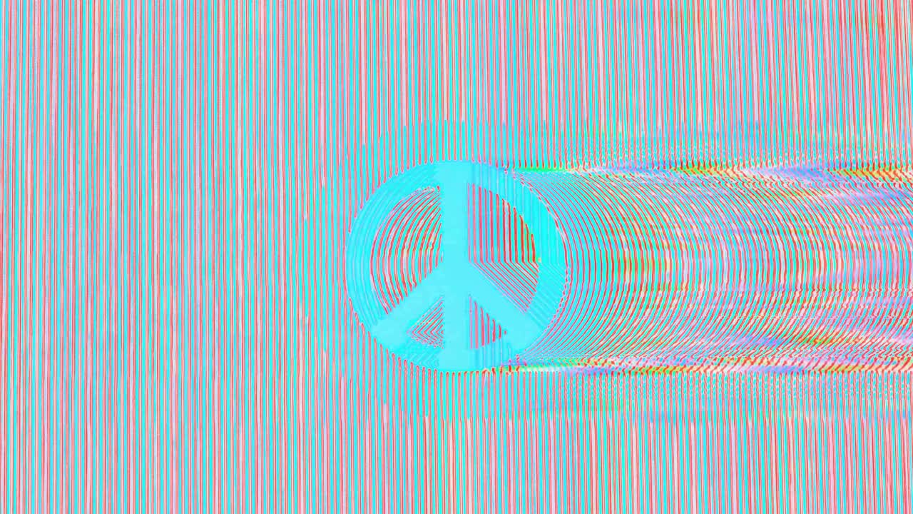 Peace Sign Analog Tv Glitch Noise Texture. Animation