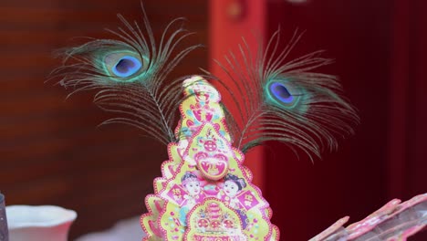 pluma de pavo real se mueve ligeramente sobre el objeto ornamentado