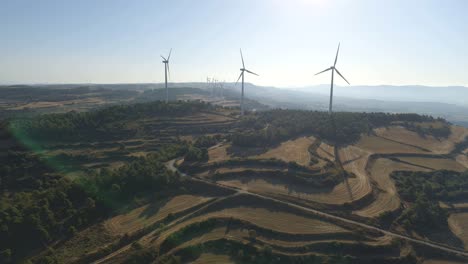 Luftaufnahmen-Eines-Feldes-Von-Windturbinen