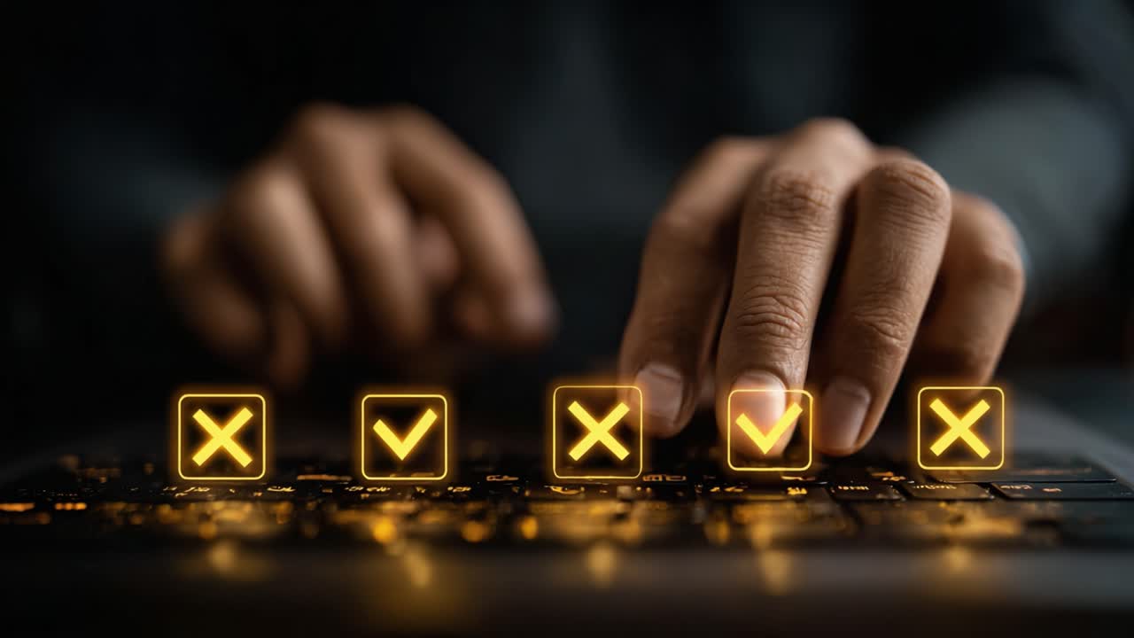 A Visual Representation of Decision-Making Process: Navigating Options with a Keyboard and Selection Symbols Reflecting Choices in a Digital Environment