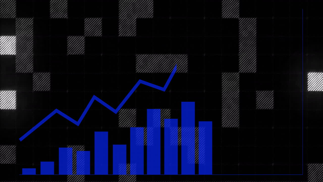 animación de gráficos de barras y líneas sobre un fondo blanco y negro pixelado