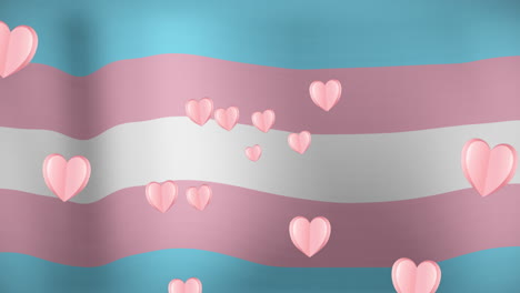 animación de corazones flotando sobre la bandera a rayas