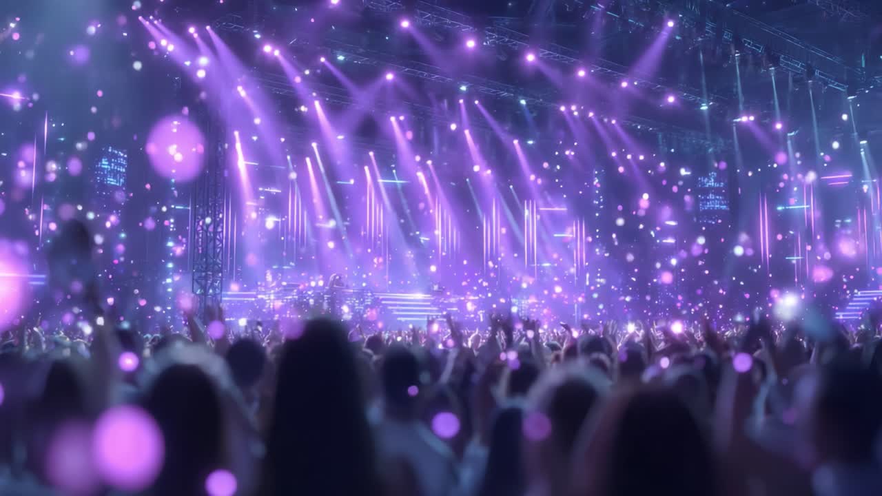 Un'esperienza vibrante a un concerto, illuminata da luci dinamiche e dal ritmo pulsante della folla, che cattura l'essenza della musica dal vivo e dell'energia in uno straordinario contenuto visivo.